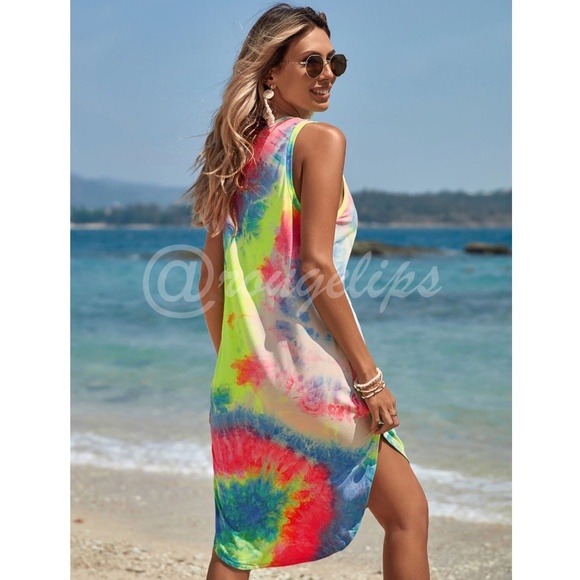 Tie Dye Bright Multicolor Mini Tank Dress - Picture 2 of 6